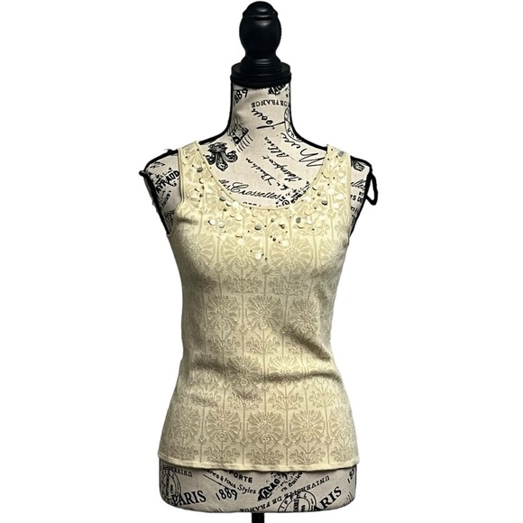 Sigrid Olsen Women's Sleeveless Embellished Knit Floral Crop Top Size Silk S - Picture 1 of 10